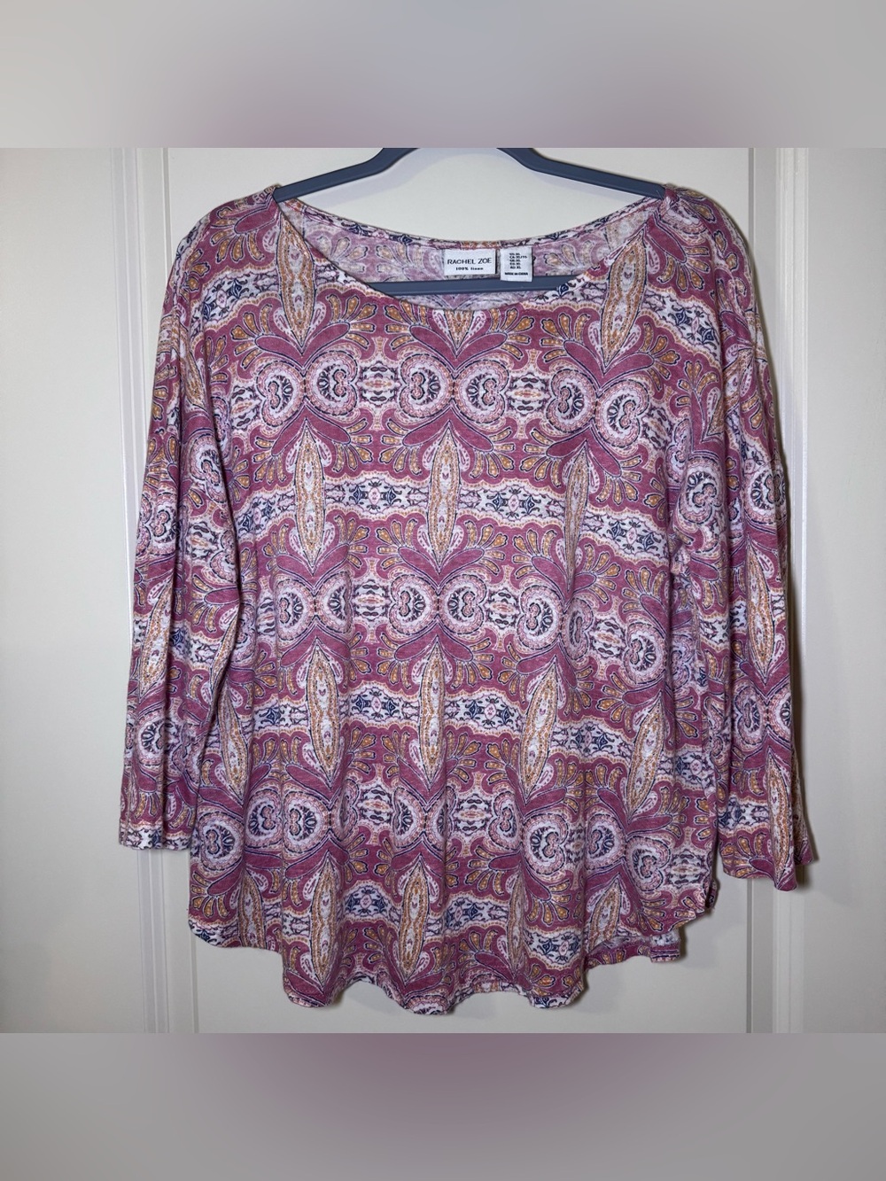 Rachel Zoe Pink Paisley Long Sleeve Scoop Neck Top